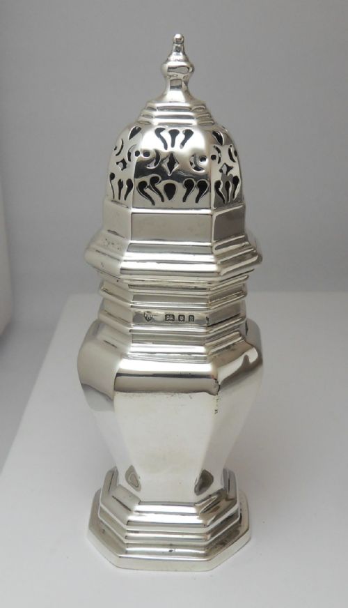 SOLID SILVER OCTAGONAL SUGAR CASTER SIFTER LONDON 1925 - ADDITIONAL PHOTO 3