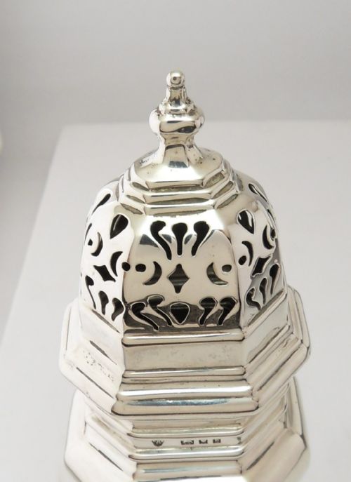 SOLID SILVER OCTAGONAL SUGAR CASTER SIFTER LONDON 1925 - ADDITIONAL PHOTO 8