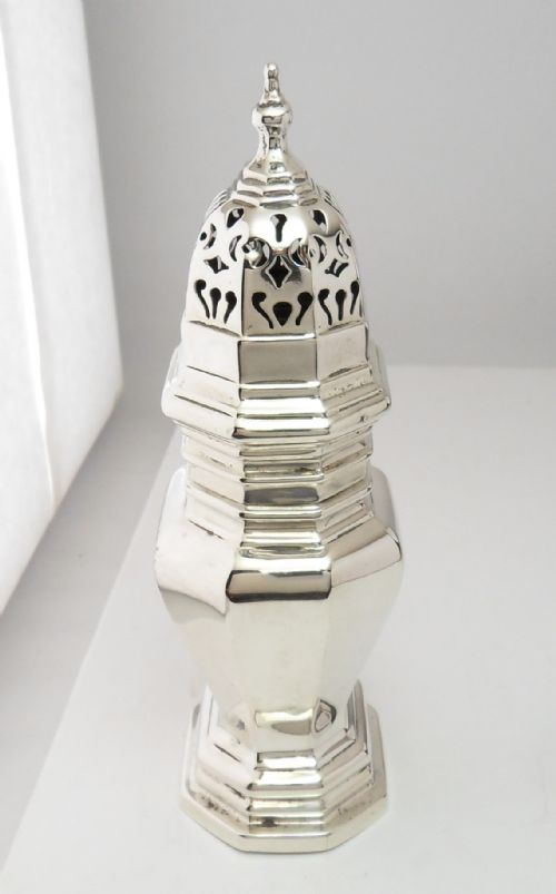 SOLID SILVER OCTAGONAL SUGAR CASTER SIFTER LONDON 1925 - ADDITIONAL PHOTO 10