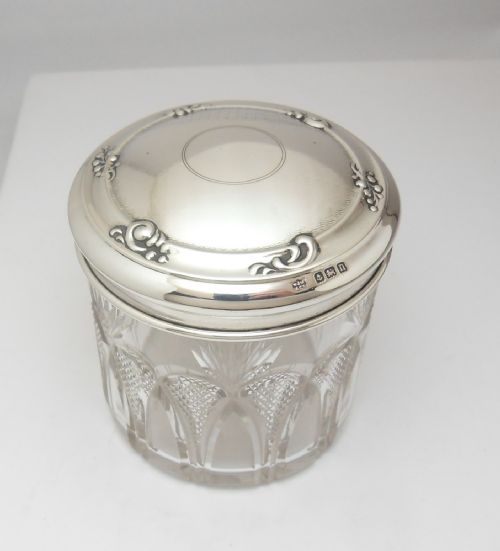 silver topped glass vanity jar w j myatt co birmingham 1912 - CATEGORY: ANTIQUE SILVER - DATED 1920