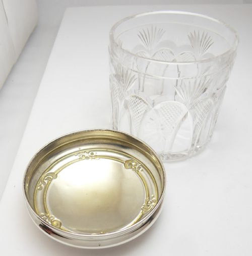 SILVER TOPPED GLASS VANITY JAR W J MYATT CO BIRMINGHAM 1912 - ADDITIONAL PHOTO 3