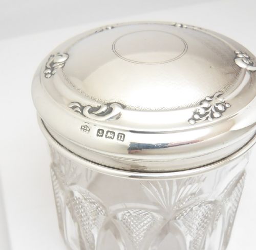 SILVER TOPPED GLASS VANITY JAR W J MYATT CO BIRMINGHAM 1912 - ADDITIONAL PHOTO 4