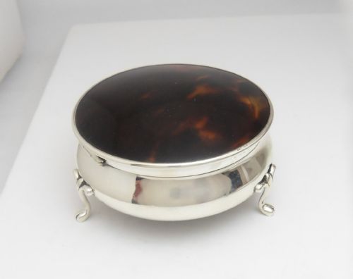 tortoiseshell lidded silver box birmingham 1927 wh - CATEGORY: ANTIQUE SILVER - DATED 1930