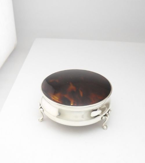 TORTOISESHELL LIDDED SILVER BOX BIRMINGHAM 1927 WH - ADDITIONAL PHOTO 3