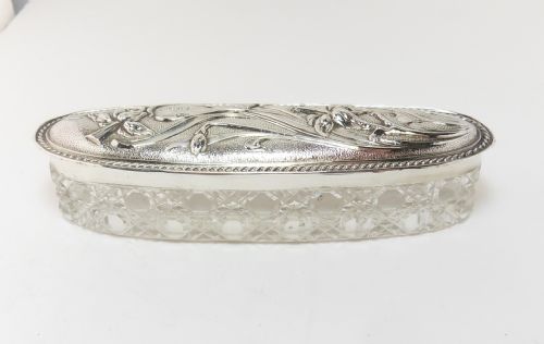 silver lidded glass pot birmingham 1905 - CATEGORY: ANTIQUE SILVER - DATED EDWARDIAN