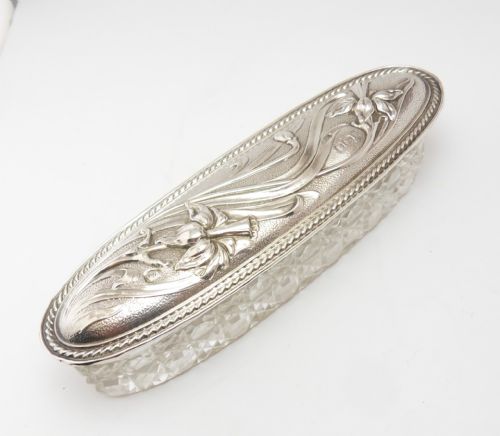 SILVER LIDDED GLASS POT BIRMINGHAM 1905 - ADDITIONAL PHOTO 1