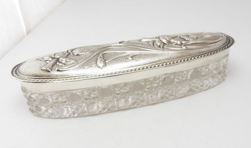 SILVER LIDDED GLASS POT BIRMINGHAM 1905 - ADDITIONAL PHOTO 2