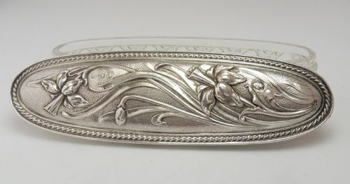SILVER LIDDED GLASS POT BIRMINGHAM 1905 - ADDITIONAL PHOTO 3