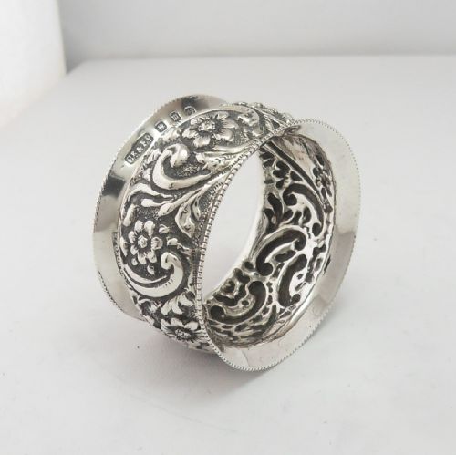 ORNATE SILVER NAPKIN RING BIRMINGHAM 1896 - ADDITIONAL PHOTO 3
