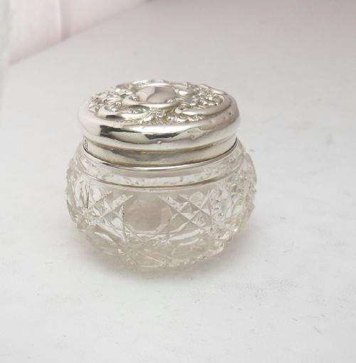 CUT GLASS SILVER LIDDED POT BIRMINGHAM 1900 - ADDITIONAL PHOTO 1