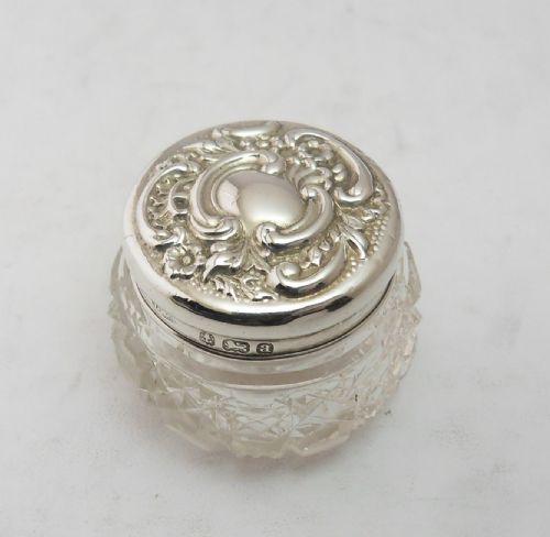 CUT GLASS SILVER LIDDED POT BIRMINGHAM 1900 - ADDITIONAL PHOTO 2