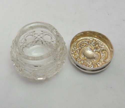 CUT GLASS SILVER LIDDED POT BIRMINGHAM 1900 - ADDITIONAL PHOTO 5