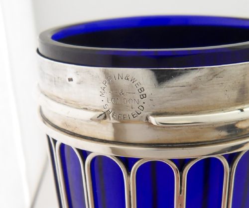 SILVER BLUE GLASS SUGAR SIFTER LONDON 1906 FOR MAPPIN WEBB - ADDITIONAL PHOTO 8