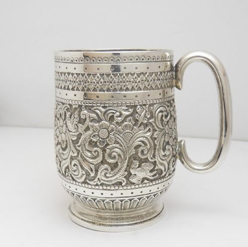 superb silver christening mug london 1884 - CATEGORY: ANTIQUE SILVER - DATED VICTORIAN