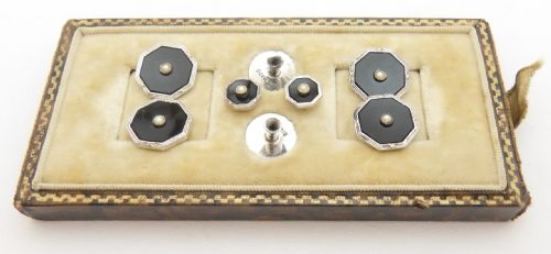 cased art deco silver cufflinks set - CATEGORY: ANTIQUE SILVER - DATED 1930