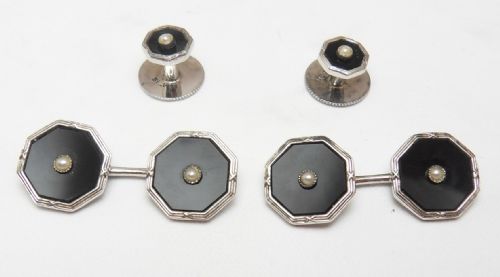 CASED ART DECO SILVER CUFFLINKS SET - ADDITIONAL PHOTO 1