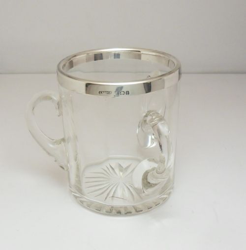 glass silver mounted tyg cup birmingham 1902 - CATEGORY: ANTIQUE SILVER - DATED EDWARDIAN