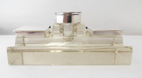 SILVER CUT GLASS WRITING SET INCINKWELLSTAMPPEN HOLDER LONDON 1907 - ADDITIONAL PHOTO 1