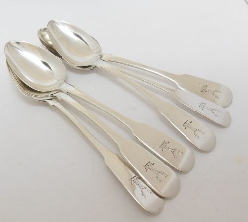 set of 6 silver irish fiddle pattern dessert spoon dublin 1827 - CATEGORY: ANTIQUE SILVER - DATED 19TH CENTURY