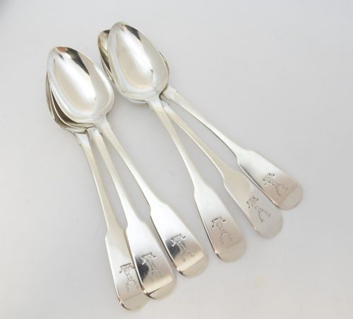 SET OF 6 SILVER IRISH FIDDLE PATTERN DESSERT SPOON DUBLIN 1827 - ADDITIONAL PHOTO 1