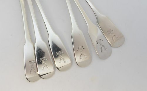 SET OF 6 SILVER IRISH FIDDLE PATTERN DESSERT SPOON DUBLIN 1827 - ADDITIONAL PHOTO 2