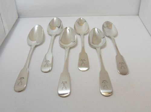 SET OF 6 SILVER IRISH FIDDLE PATTERN DESSERT SPOON DUBLIN 1827 - ADDITIONAL PHOTO 4