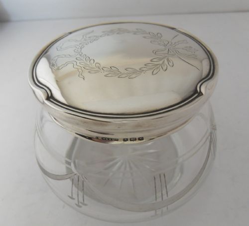 SILVER TOPPED CUT GLASS JAR BIRMINGHAM 1920 - ADDITIONAL PHOTO 1
