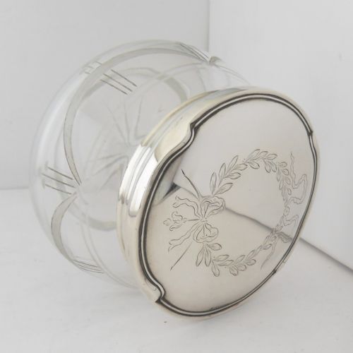 SILVER TOPPED CUT GLASS JAR BIRMINGHAM 1920 - ADDITIONAL PHOTO 3