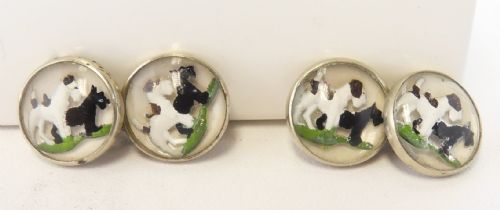 1930's cabochon glass cufflinks featuring terrier dogs - CATEGORY: ANTIQUE JEWELLERY - DATED 1930