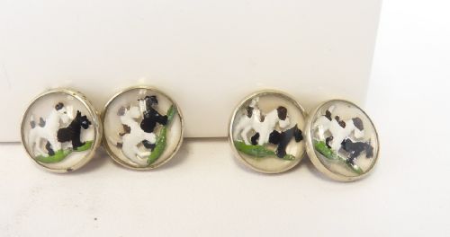 1930'S CABOCHON GLASS CUFFLINKS FEATURING TERRIER DOGS - ADDITIONAL PHOTO 1