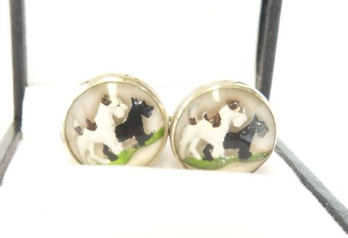 1930'S CABOCHON GLASS CUFFLINKS FEATURING TERRIER DOGS - ADDITIONAL PHOTO 3