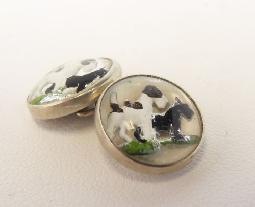 1930'S CABOCHON GLASS CUFFLINKS FEATURING TERRIER DOGS - ADDITIONAL PHOTO 5
