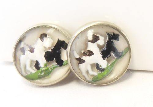 1930'S CABOCHON GLASS CUFFLINKS FEATURING TERRIER DOGS - ADDITIONAL PHOTO 6