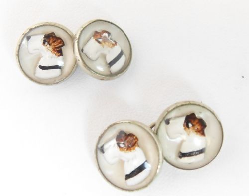 1930'S CABOCHON GLASS CUFFLINKS FEATURING SCOTTIE DOGS - ADDITIONAL PHOTO 6