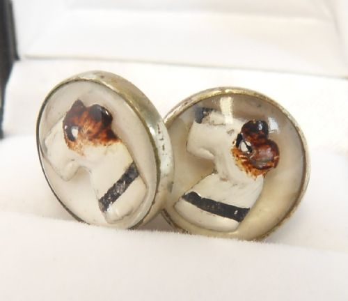 1930'S CABOCHON GLASS CUFFLINKS FEATURING SCOTTIE DOGS - ADDITIONAL PHOTO 7