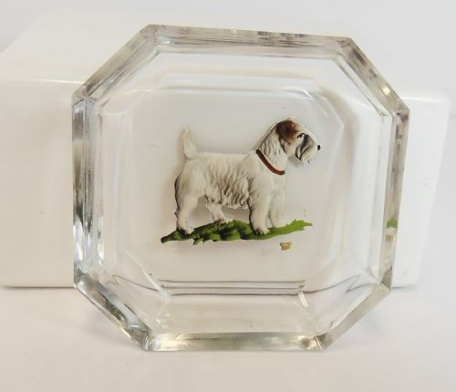 art deco terrier dog dish by heinrich hoffman with butterfly - CATEGORY: ANTIQUE GLASS - DATED 1920