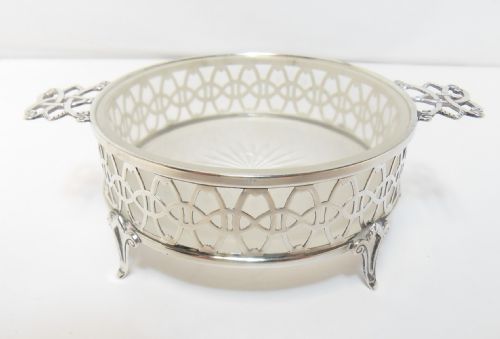 silver glass butter caviar dish birmingham 1927 - CATEGORY: ANTIQUE SILVER - DATED 1930