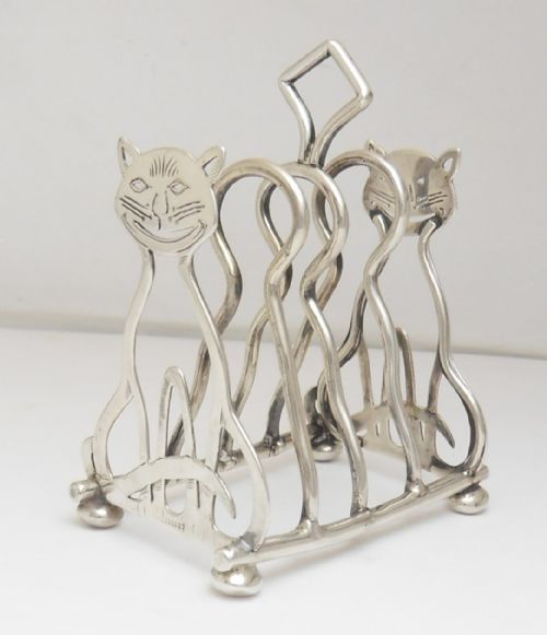 rare cheshire cat silver toast rack birmingham 1910 - CATEGORY: ANTIQUE SILVER - DATED 1910