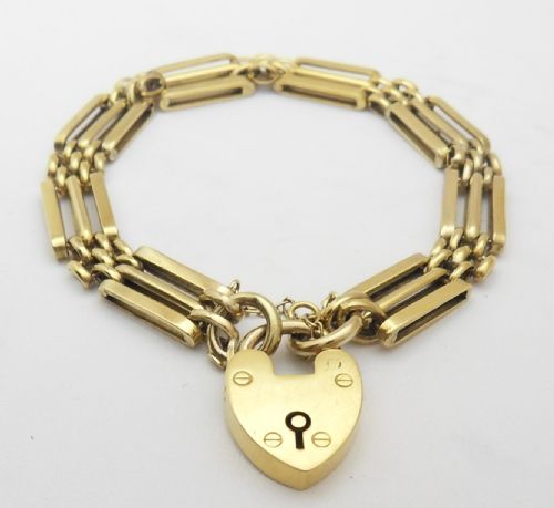 edwardian 9ct gold gate bracelet birmingham 1906 - CATEGORY: ANTIQUE JEWELLERY - DATED EDWARDIAN