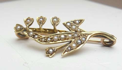 15CT GOLD EDWARDIAN LILY OF THE VALLEY SEED PEARL BROOCH - ADDITIONAL PHOTO 2