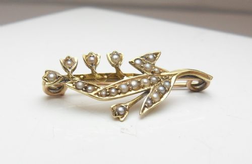 15CT GOLD EDWARDIAN LILY OF THE VALLEY SEED PEARL BROOCH - ADDITIONAL PHOTO 7