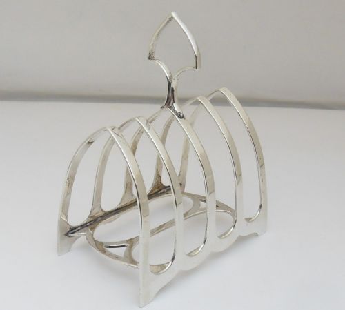 STUNNING GOTHIC ARCH SILVER TOAST RACK LONDON 1911 - ADDITIONAL PHOTO 1