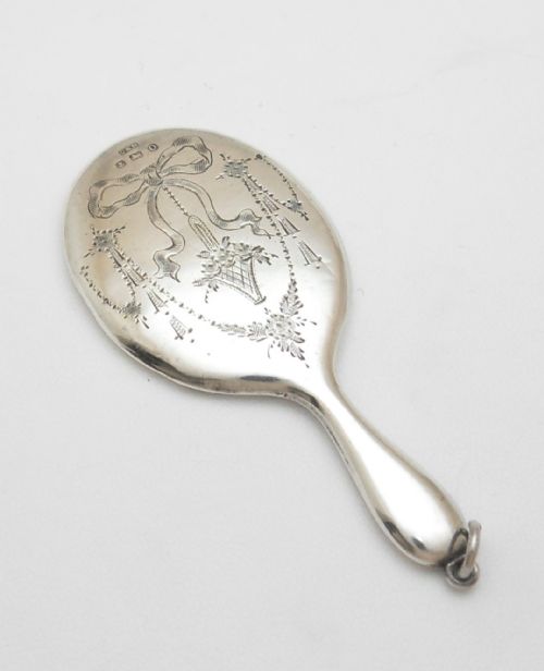 MINIATURE SILVER CHATELAINE VANITY MIRROR BIRMINGHAM 1913 - ADDITIONAL PHOTO 1