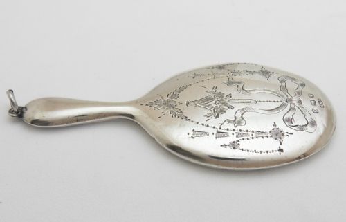 MINIATURE SILVER CHATELAINE VANITY MIRROR BIRMINGHAM 1913 - ADDITIONAL PHOTO 10