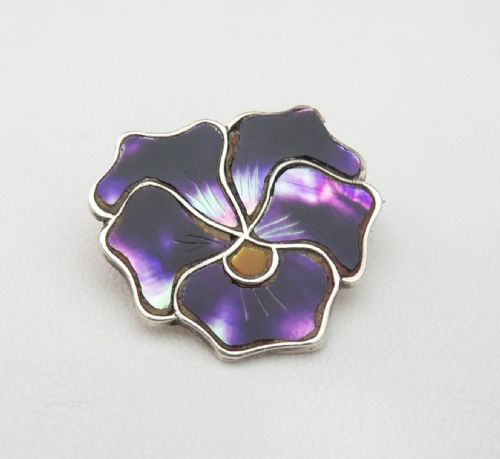 silver iridescent purple pansy brooch birmingham 1912 - CATEGORY: ANTIQUE JEWELLERY - DATED 1920