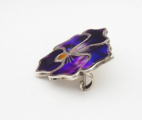 SILVER IRIDESCENT PURPLE PANSY BROOCH BIRMINGHAM 1912 - ADDITIONAL PHOTO 3