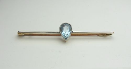 AQUAMARINE 15CT GOLD PLATINUM BAR BROOCH CIRCA 1920 - ADDITIONAL PHOTO 3