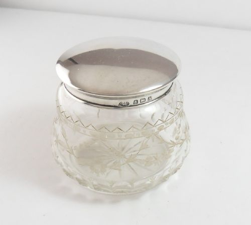 suberbly cut etched silver lidded glass jar birmingham 1925 - CATEGORY: ANTIQUE SILVER - DATED 1930