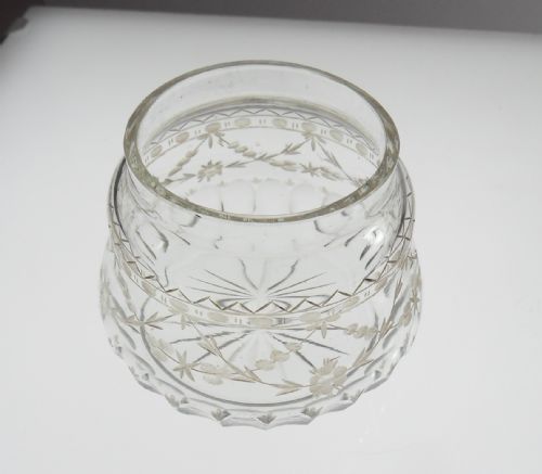 SUBERBLY CUT ETCHED SILVER LIDDED GLASS JAR BIRMINGHAM 1925 - ADDITIONAL PHOTO 2