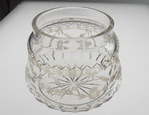 SUBERBLY CUT ETCHED SILVER LIDDED GLASS JAR BIRMINGHAM 1925 - ADDITIONAL PHOTO 3